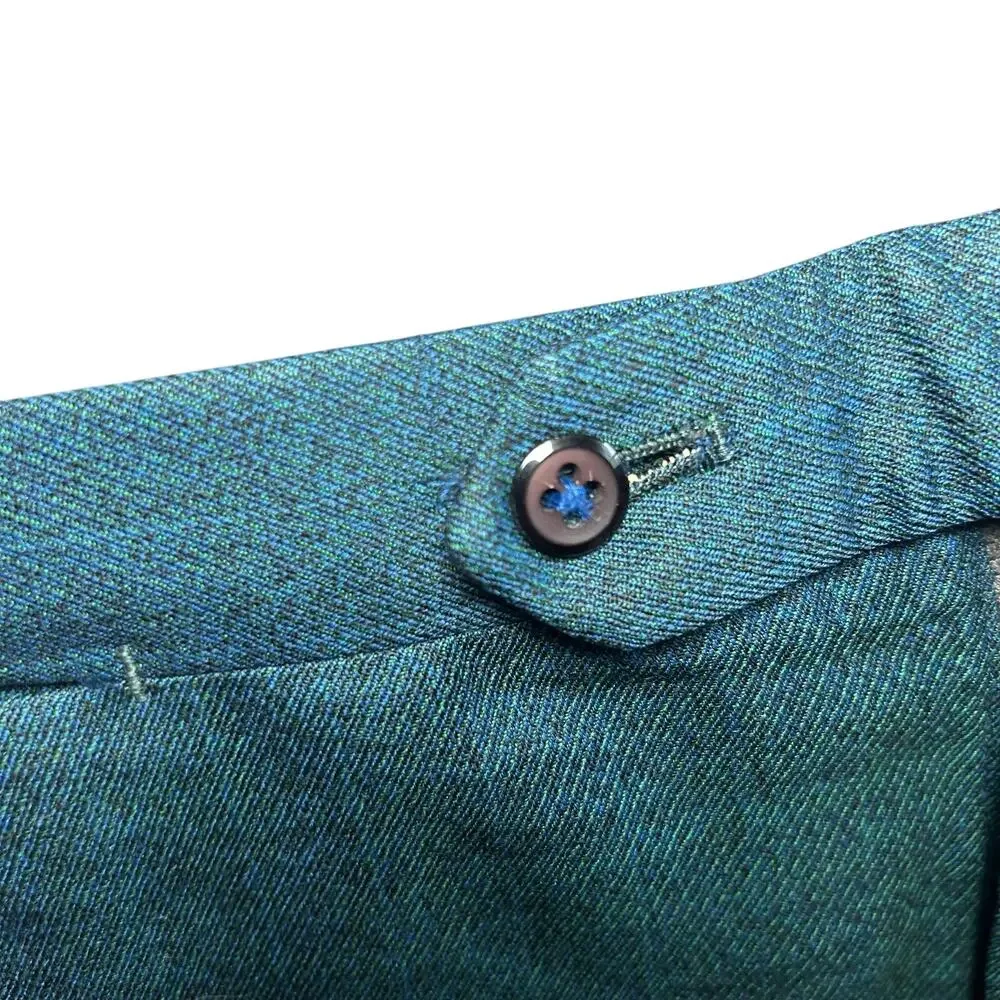 VTG 60s Ne Plus Ultra Iridescent Teal Sharkskin Mod Trousers Side Tab 38x29